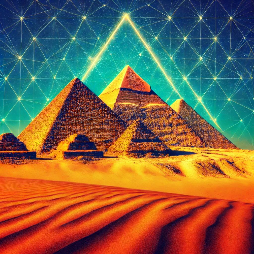 A vibrant image of the Great Pyramids of Giza